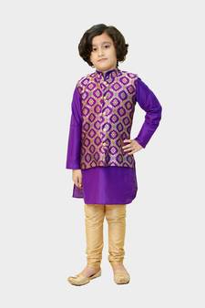 Purple printed brocade boys-kurta-pyjama