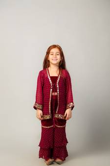 Maroon brasso velvet girls-top-bottom