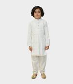 White embroidered georgette boys-kurta-pyjama