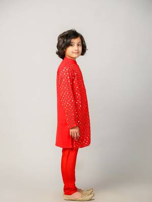 Red embroidered georgette boys-kurta-pyjama 2