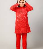 Red embroidered georgette boys-kurta-pyjama