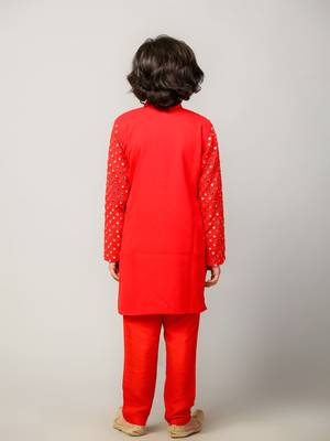 Red embroidered georgette boys-kurta-pyjama 3