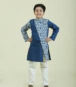 Blue printed cotton boys-kurta-pyjama
