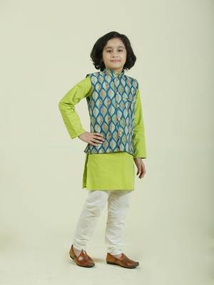 Blue printed cotton boys-kurta-pyjama 2