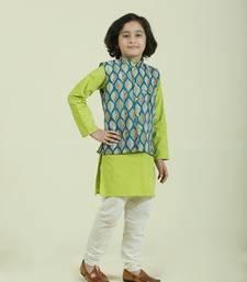 Blue printed cotton boys-kurta-pyjama