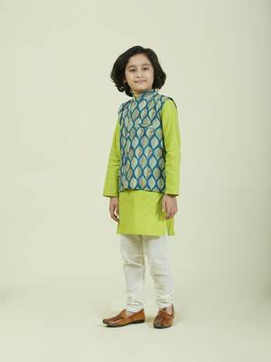 Blue printed cotton boys-kurta-pyjama 3