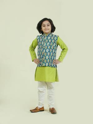 Blue printed cotton boys-kurta-pyjama 1