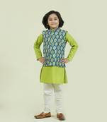 Blue printed cotton boys-kurta-pyjama