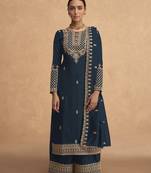 Stylish Nevy Blue Colour Designer Sequance With Jari Embroidery Work Palazzo Dress