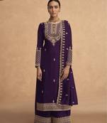 Stylish Purple Colour Sequance With Jari Embroidery Work Palazzo Dress