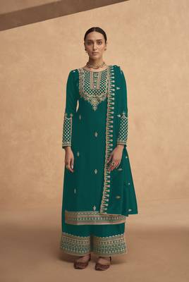 Stylish Green Colour Sequance With Jari Embroidery Work Palazzo Dress 1