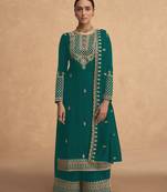 Stylish Green Colour Sequance With Jari Embroidery Work Palazzo Dress