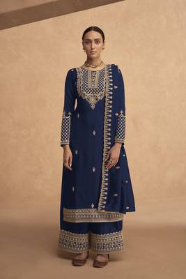 Stylish Blue Colour Sequance With Jari Embroidery Work Palazzo Dress 1