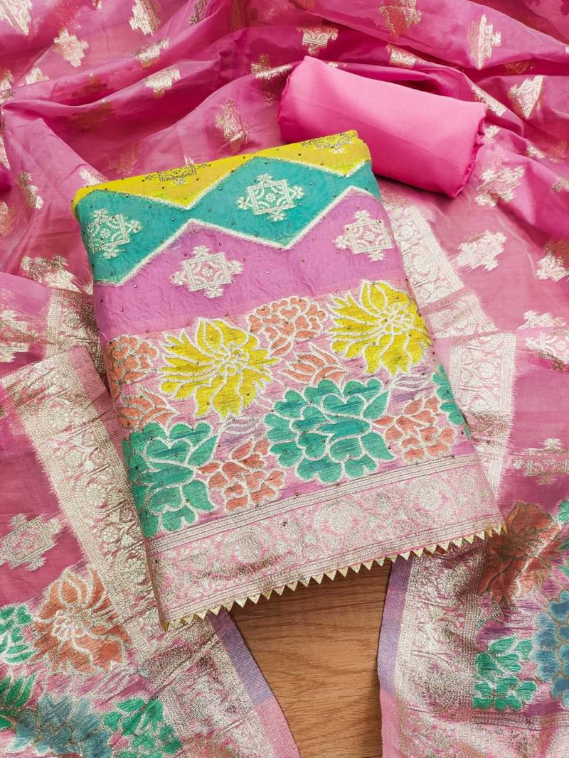 Pink diamond work organza salwar