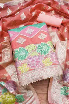 Peach diamond work organza salwar