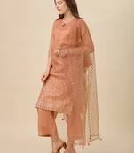 Women   s Foil Printed Kurti And Pant Set With Foil Printed Net Dupatta (Orange) (MAK12FOIL)