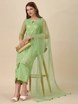 Women   s Foil Printed Kurti And Pant Set With Foil Printed Net Dupatta (Parrot) (MAK12FOIL) 1