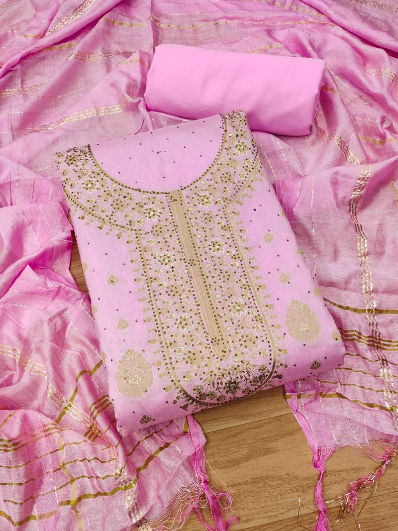 Pink jacquard chanderi silk salwar