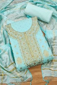 Blue jacquard chanderi silk salwar