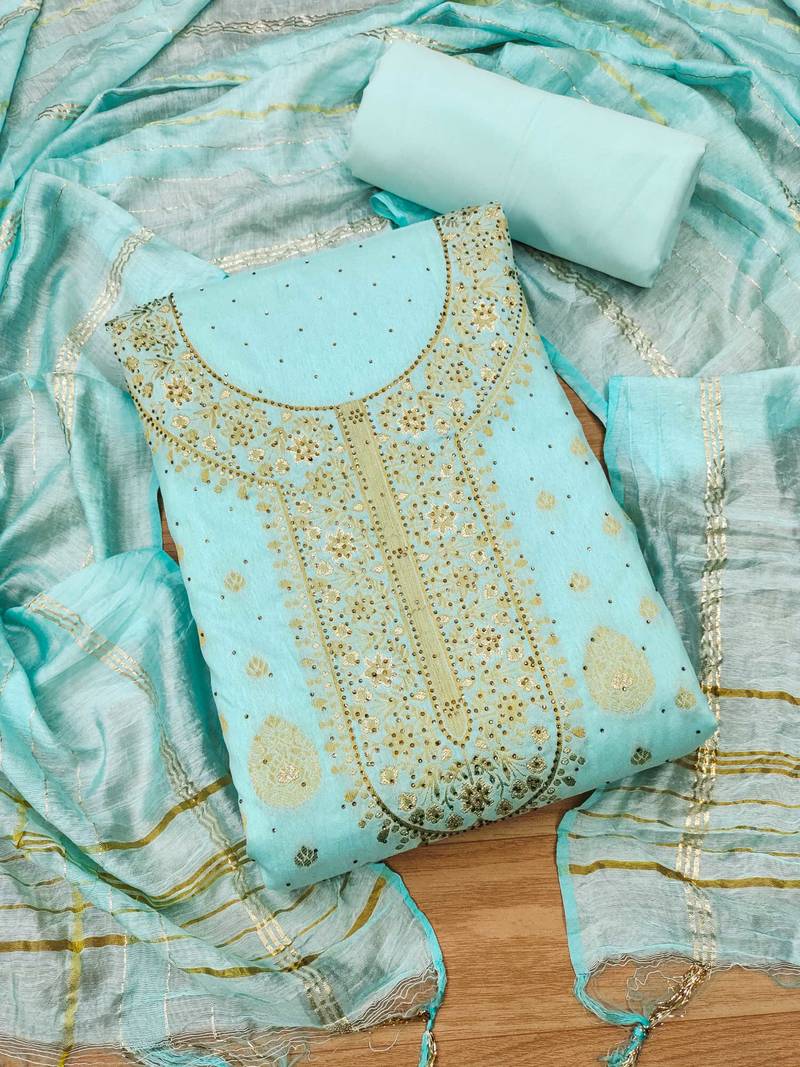 Blue jacquard chanderi silk salwar
