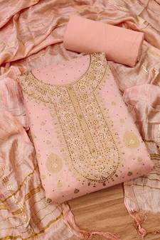 Peach jacquard chanderi silk salwar