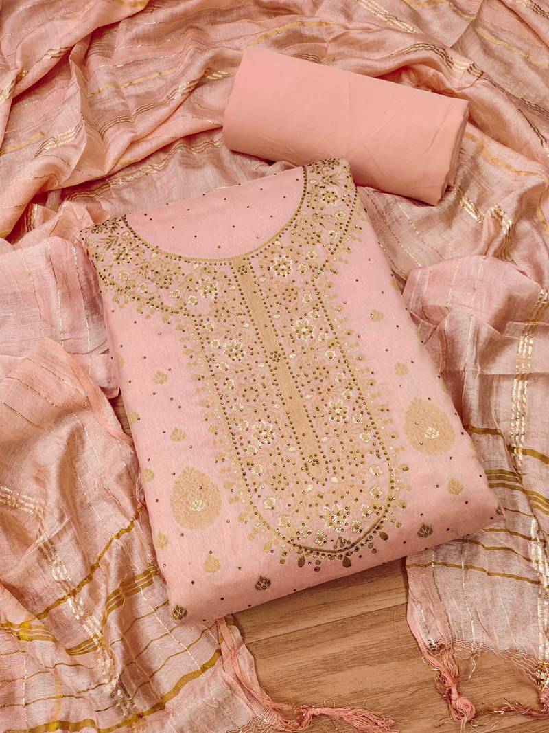 Peach jacquard chanderi silk salwar