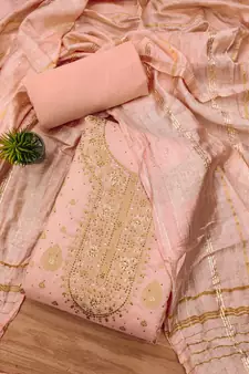Peach jacquard chanderi silk salwar