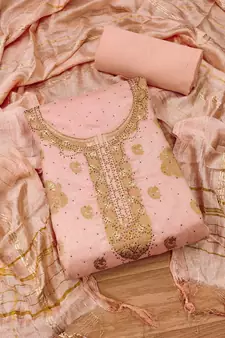 Peach jacquard chanderi silk salwar