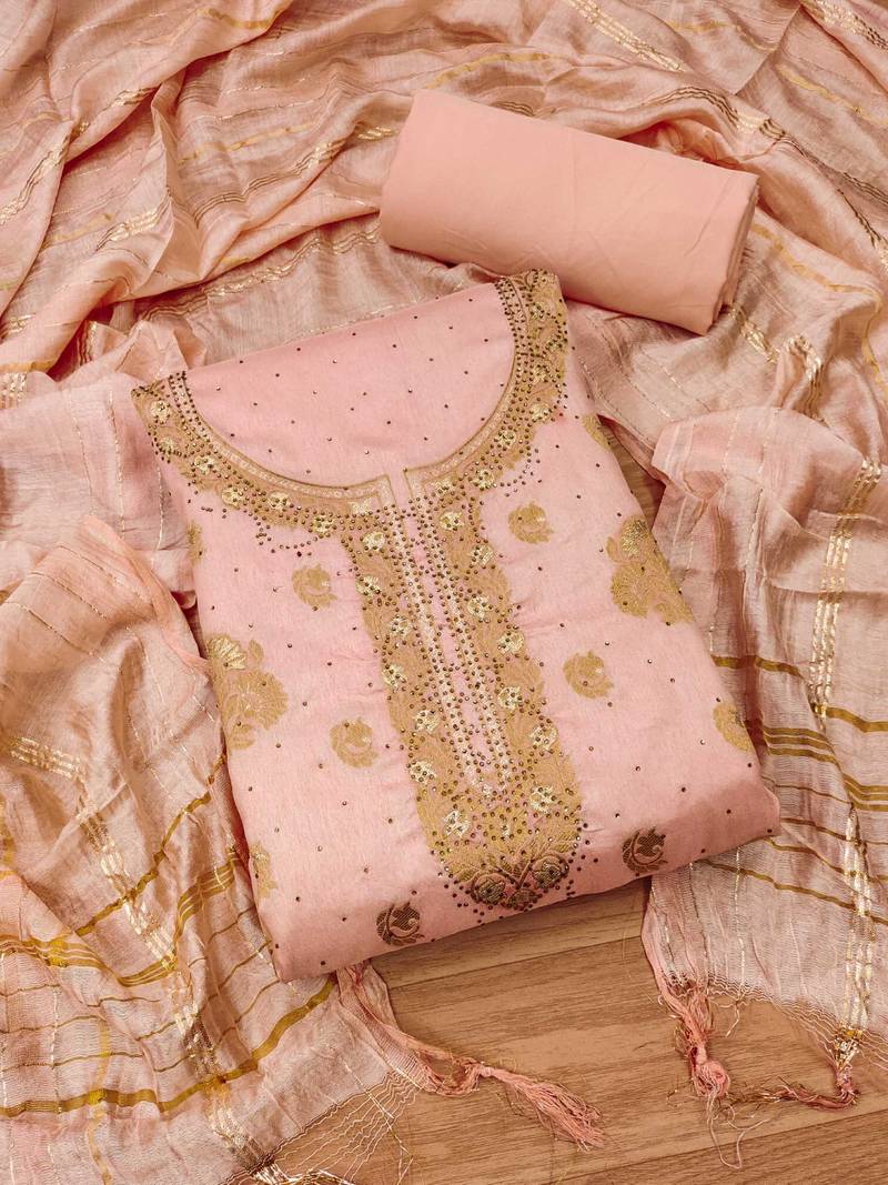Peach jacquard chanderi silk salwar