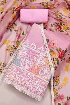 Pink embroidered chanderi silk salwar