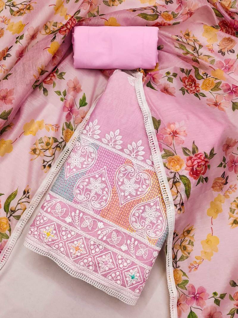 Pink embroidered chanderi silk salwar