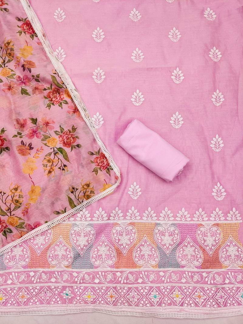 Pink embroidered chanderi silk salwar