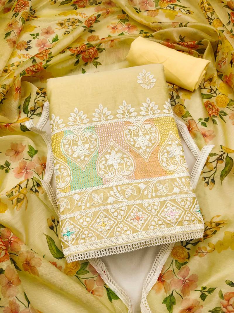 Yellow embroidered chanderi silk salwar