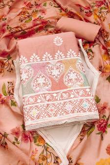 Peach embroidered chanderi silk salwar