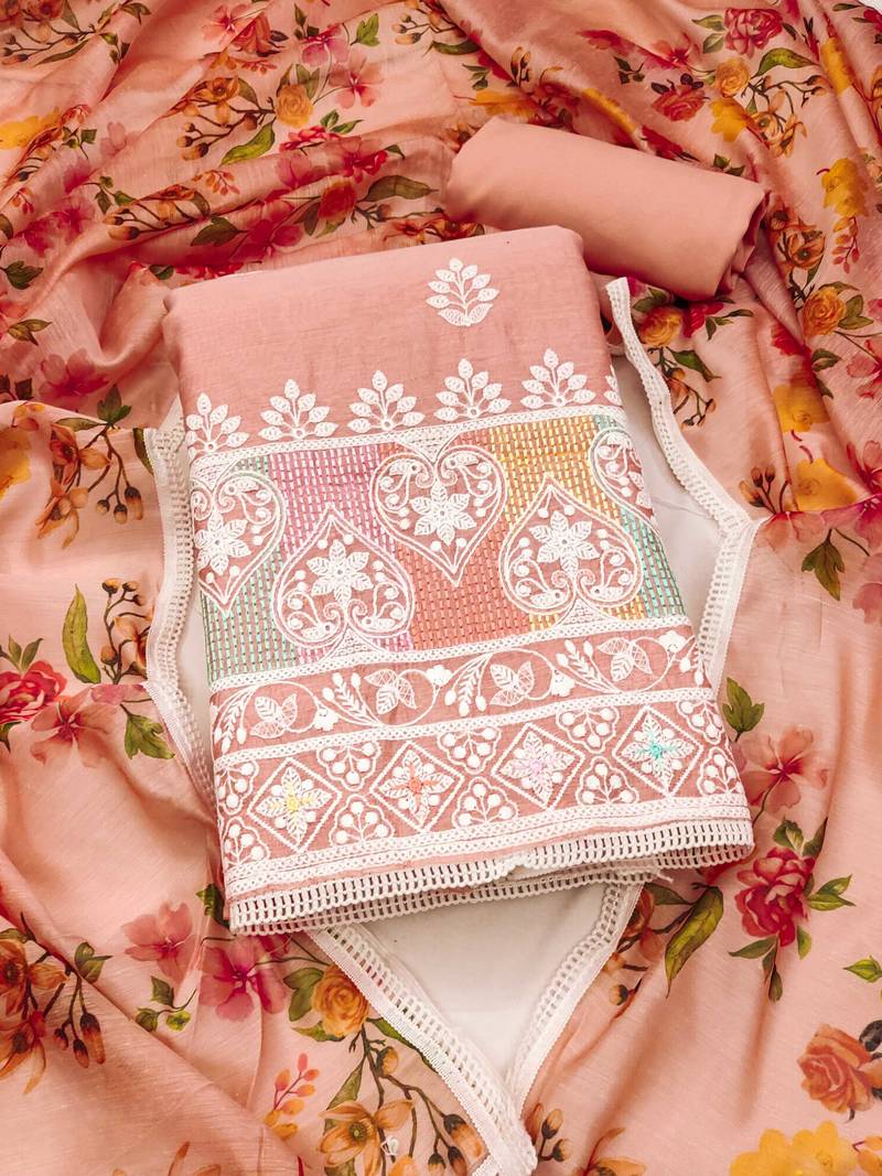 Peach embroidered chanderi silk salwar
