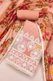 Peach embroidered chanderi silk salwar