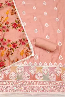 Peach embroidered chanderi silk salwar