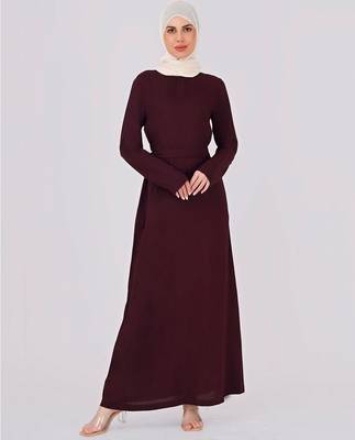 Ripe Plum Belted Rayon Abaya | Silk Route | Length 54 1