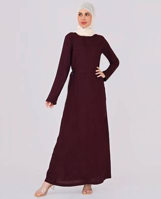 Ripe Plum Belted Rayon Abaya | Silk Route | Length 54 2