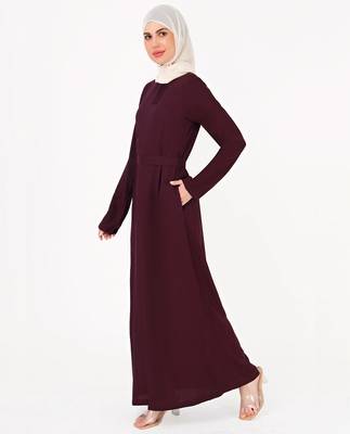Ripe Plum Belted Rayon Abaya | Silk Route | Length 54 3