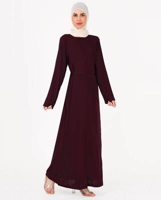 Ripe Plum Belted Rayon Abaya | Silk Route | Length 54 4