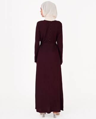Ripe Plum Belted Rayon Abaya | Silk Route | Length 54 5