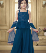 Blue embroidered rayon girls-top-bottom