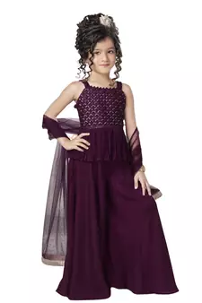 Elegant Wine Purple Palazzo Set for Girls