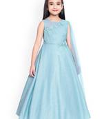 Blue solid silk blend kids-frocks