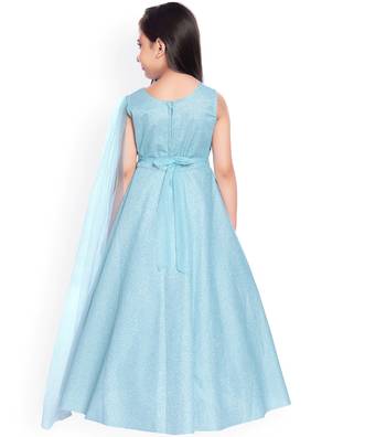 Blue solid silk blend kids-frocks 2