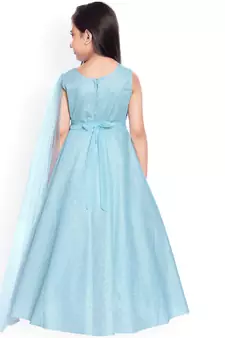 Blue solid silk blend kids-frocks