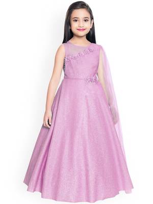 Pink solid silk blend kids-frocks 1