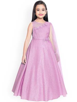 Pink solid silk blend kids-frocks 2