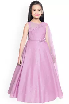 Pink solid silk blend kids-frocks